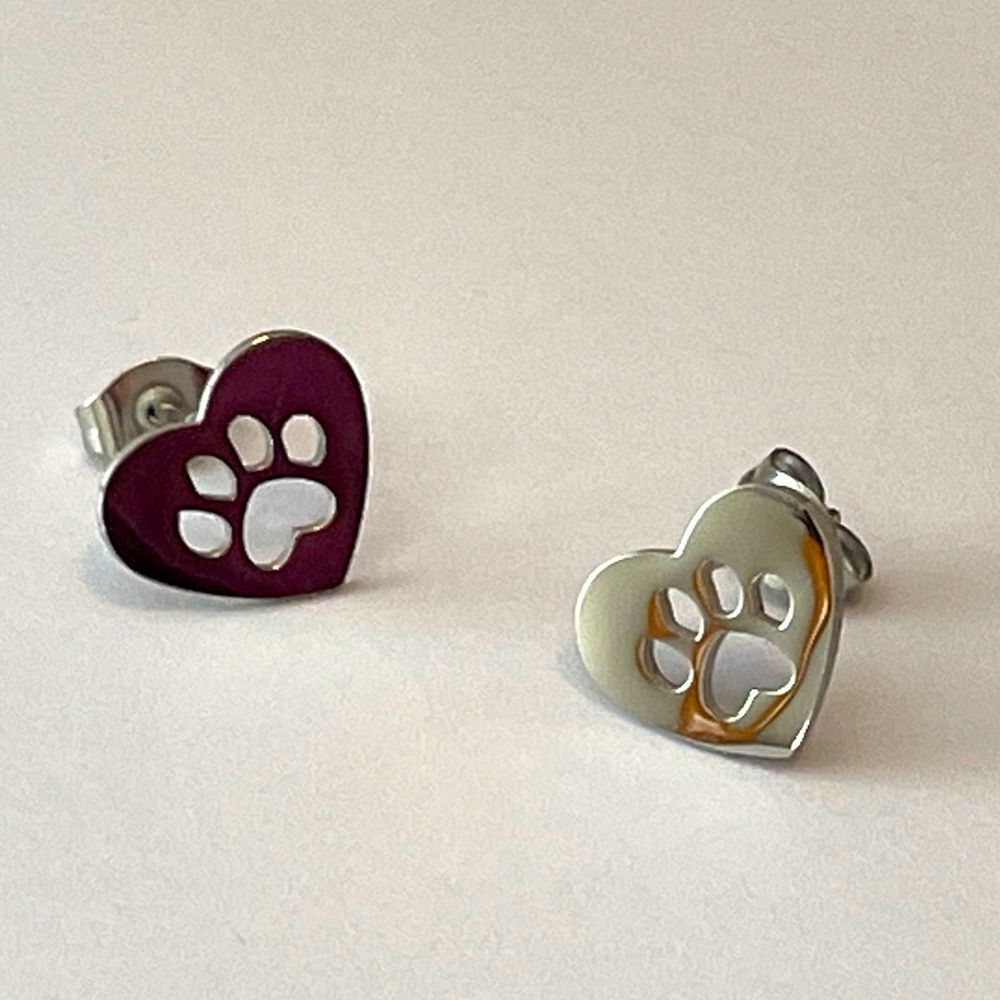 Love My Pet paw stud earrings - silver cut out cute gift dog cat animal lover